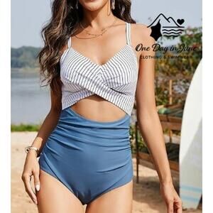 Eomenie Cross Front Tie Back Cut Out One Piece Swimsuit Size M